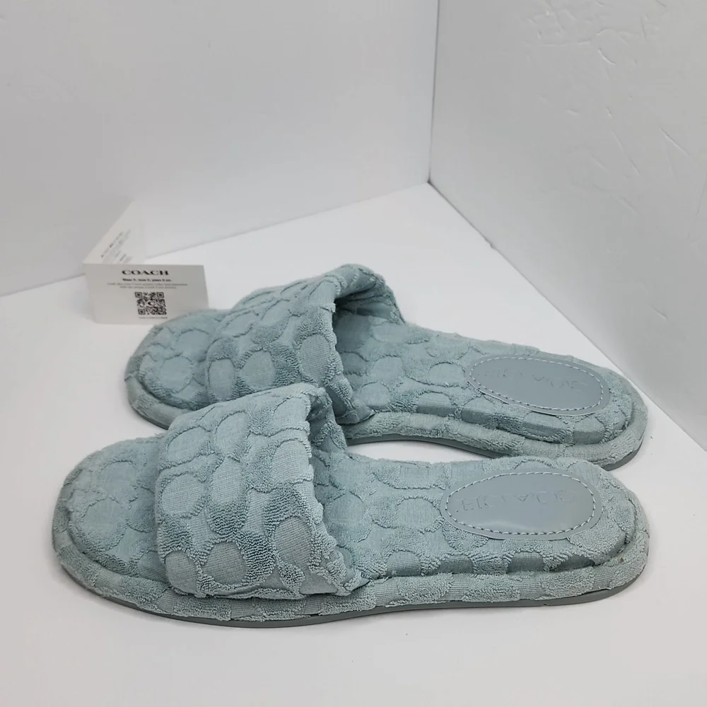 ⭐️COACH💯 NWT "BRIDGETT TERRY" SLIDERS/SHOES, THE SIZE IS 8.5 LADIES, AQUA COLOR - Picture 3 of 16